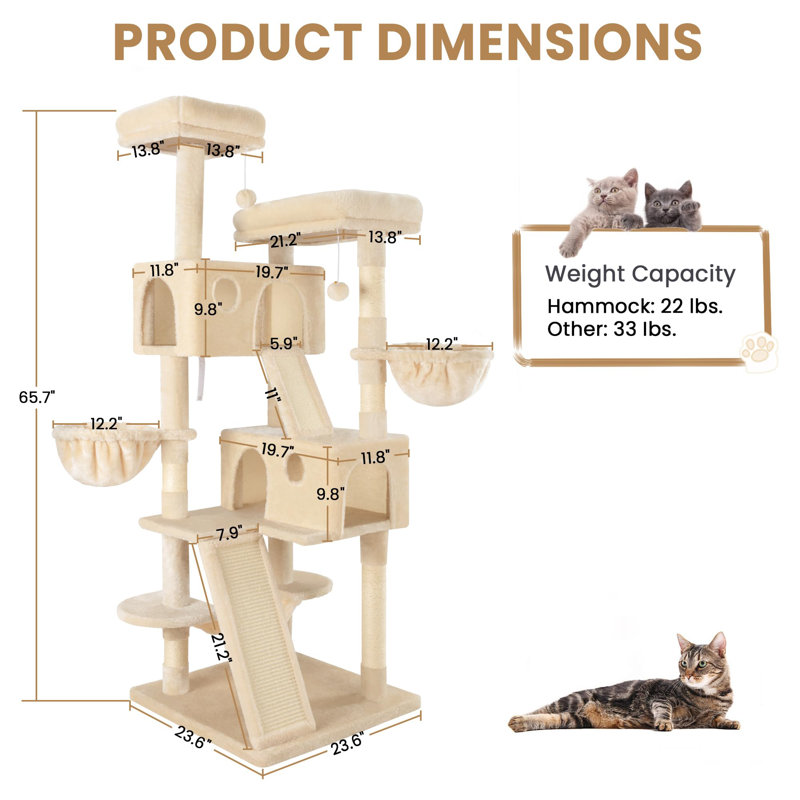 65In Larger Cat Tree Tower Condo For Indoor Cats Multi Level Furniture Activity Center With Wide Base Cozy Plush Cat Perches Baskets Sisal Scratching